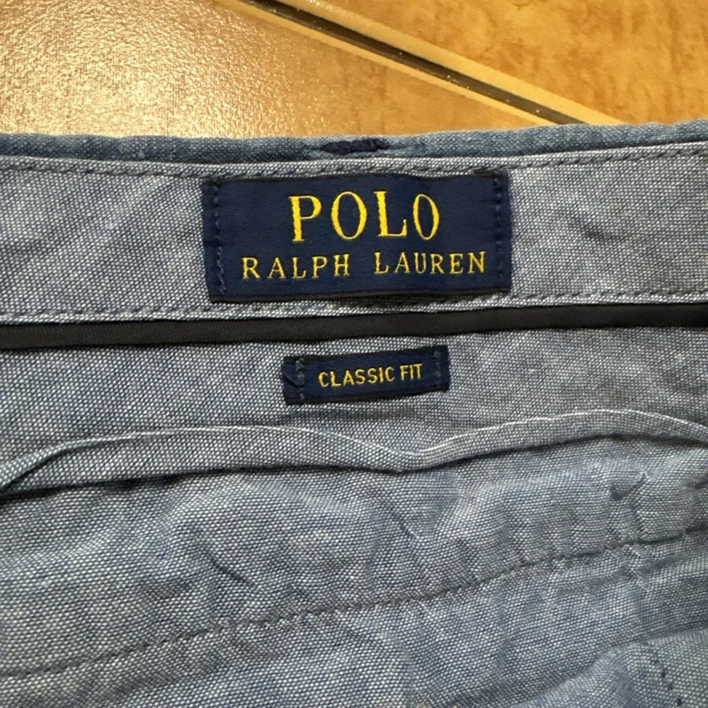 Polo Ralph Lauren Shorts Mens Sz 46B BIG‎ Classic Fit Blue 100% Linen Chambray